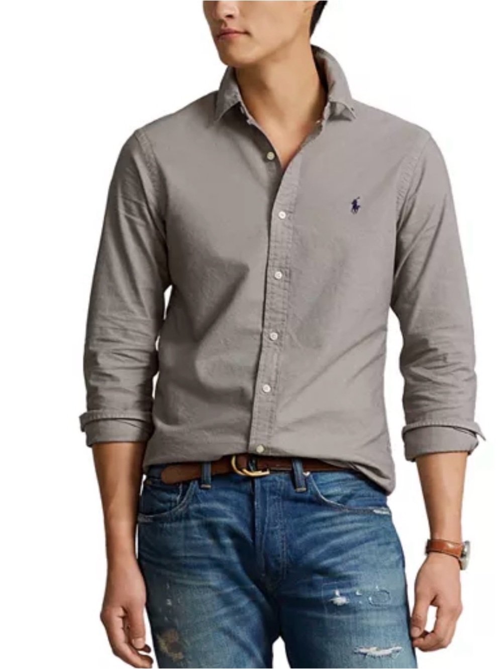 Polo Ralph Lauren Men's Light Gray Button-Down Oxford Shirt